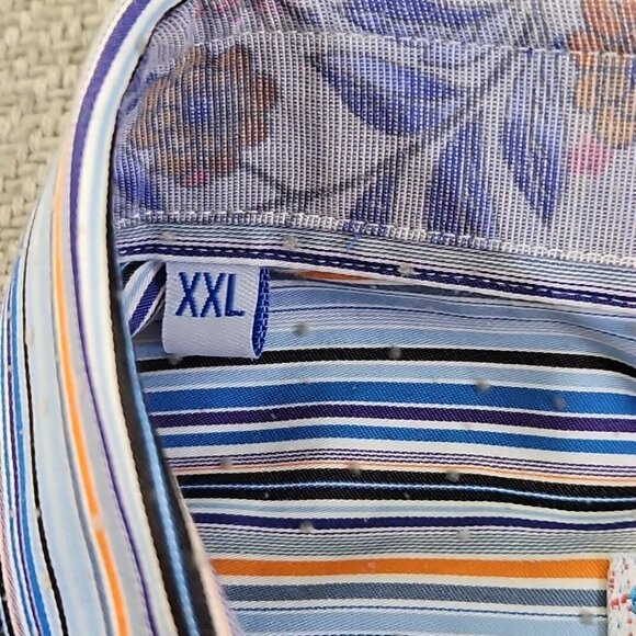 Brandolini Dress Shirt Men's XXL Blue Orange Stripe Long Sleeve Textured EUC - Picture 4 of 16